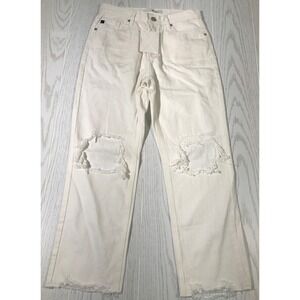 KanCan Distressed Jeans Womens 5/26 White Stretch Mid Rise Straight Fit New